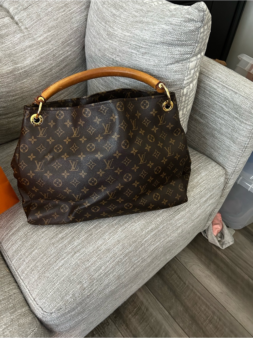 Louis Vuitton Monogram Canvas Shoulder Bag with Tan Handle